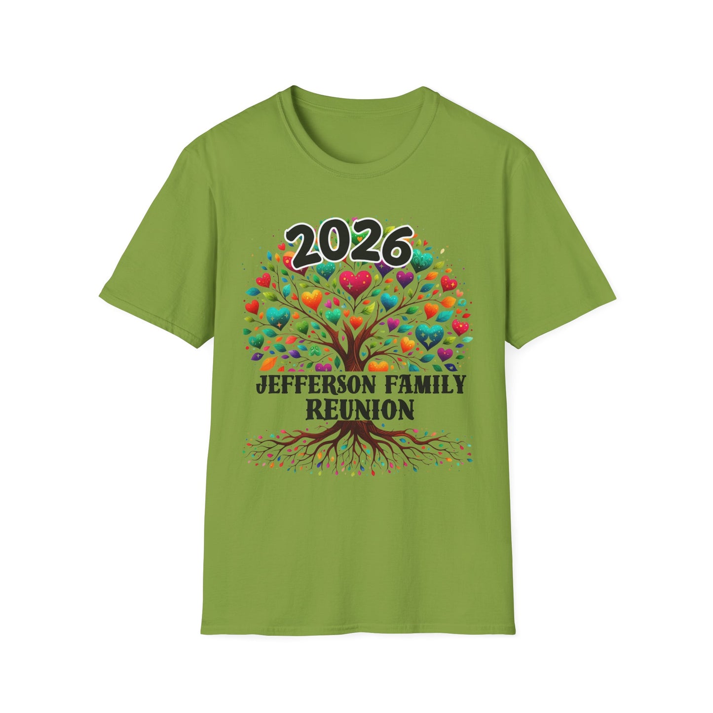 2026 Family Reunion T-Shirt — Colorful Heart Tree Personalized Tee