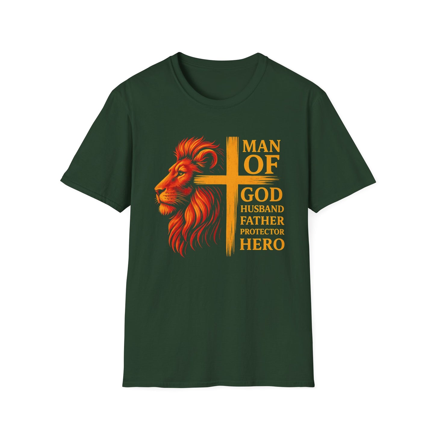 Faithful Warrior – Husband, Father, Hero Shirt Inspirational Lion Graphic T-Shirt - Man of God, Husband, Father, Hero