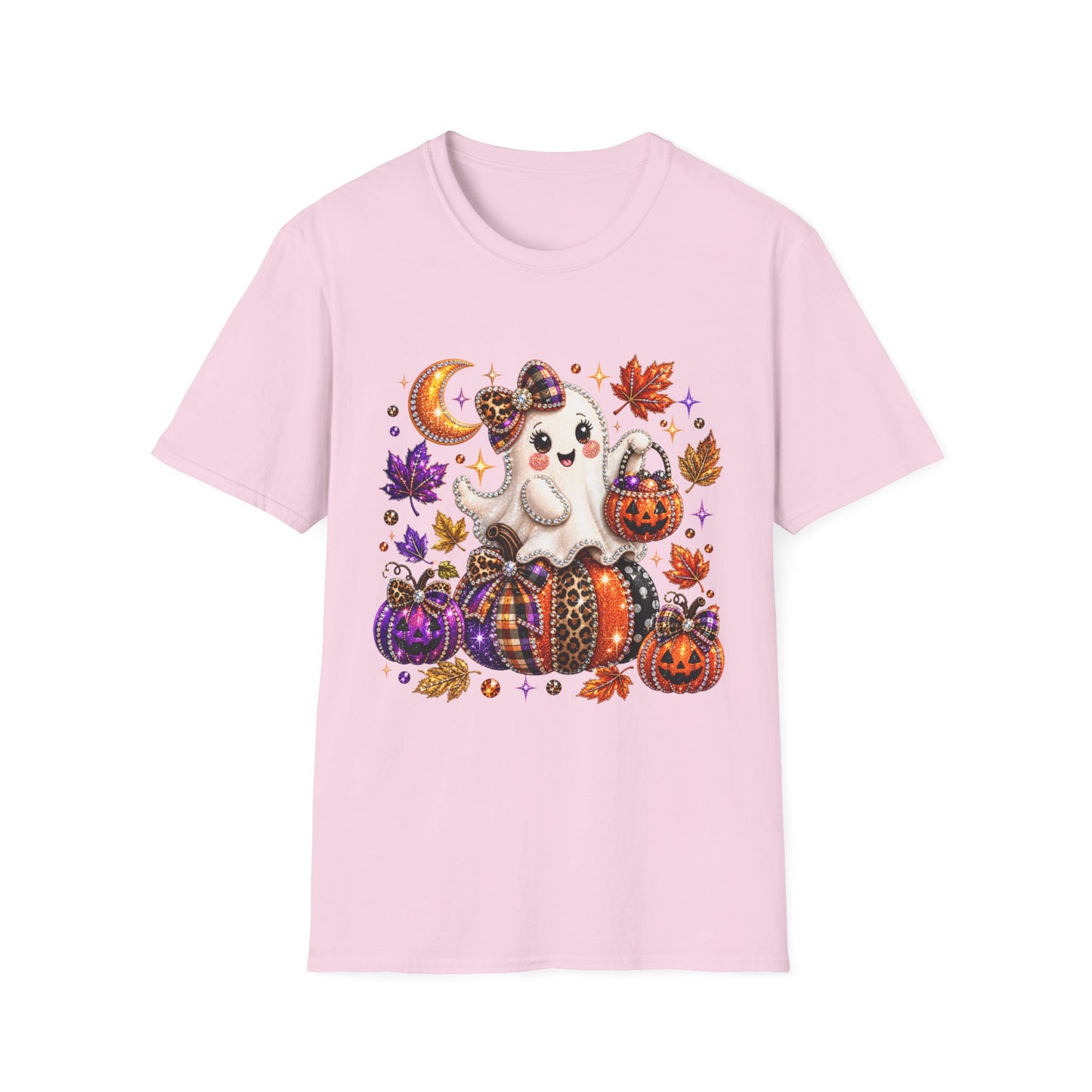 Cute Halloween Ghost T-Shirt — Trick-or-Treat Pumpkin & Autumn Leaves Tee