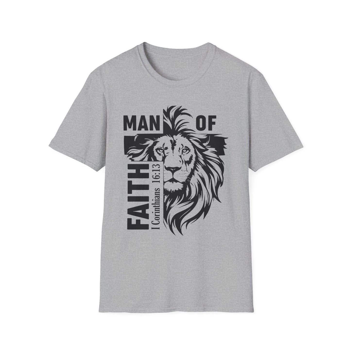 Man of Faith – Lion of Strength Softstyle Tee   Man of Faith Lion Design - Christian Apparel