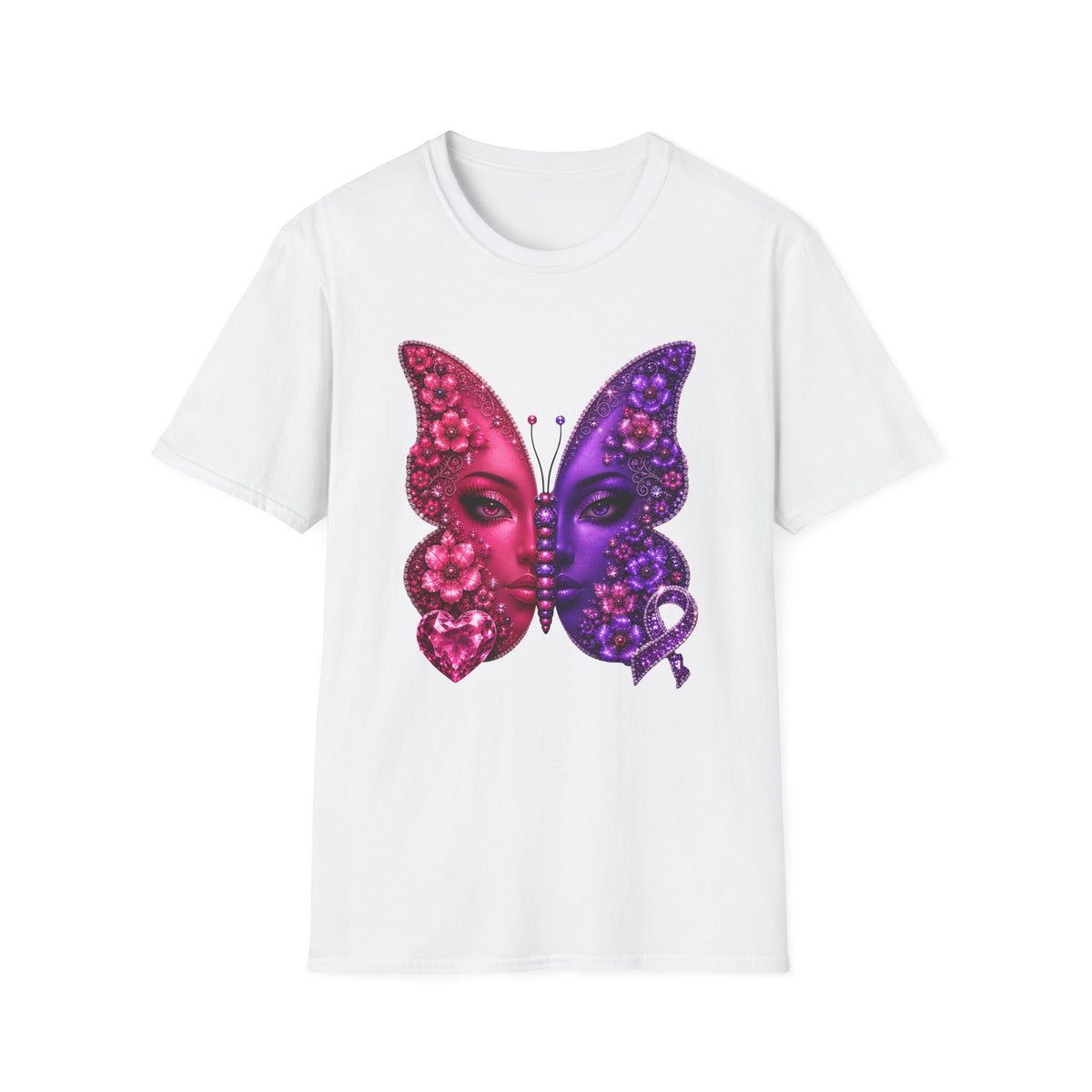 Butterfly Face T-Shirt — Purple Pink Floral Dual-Face Graphic Tee