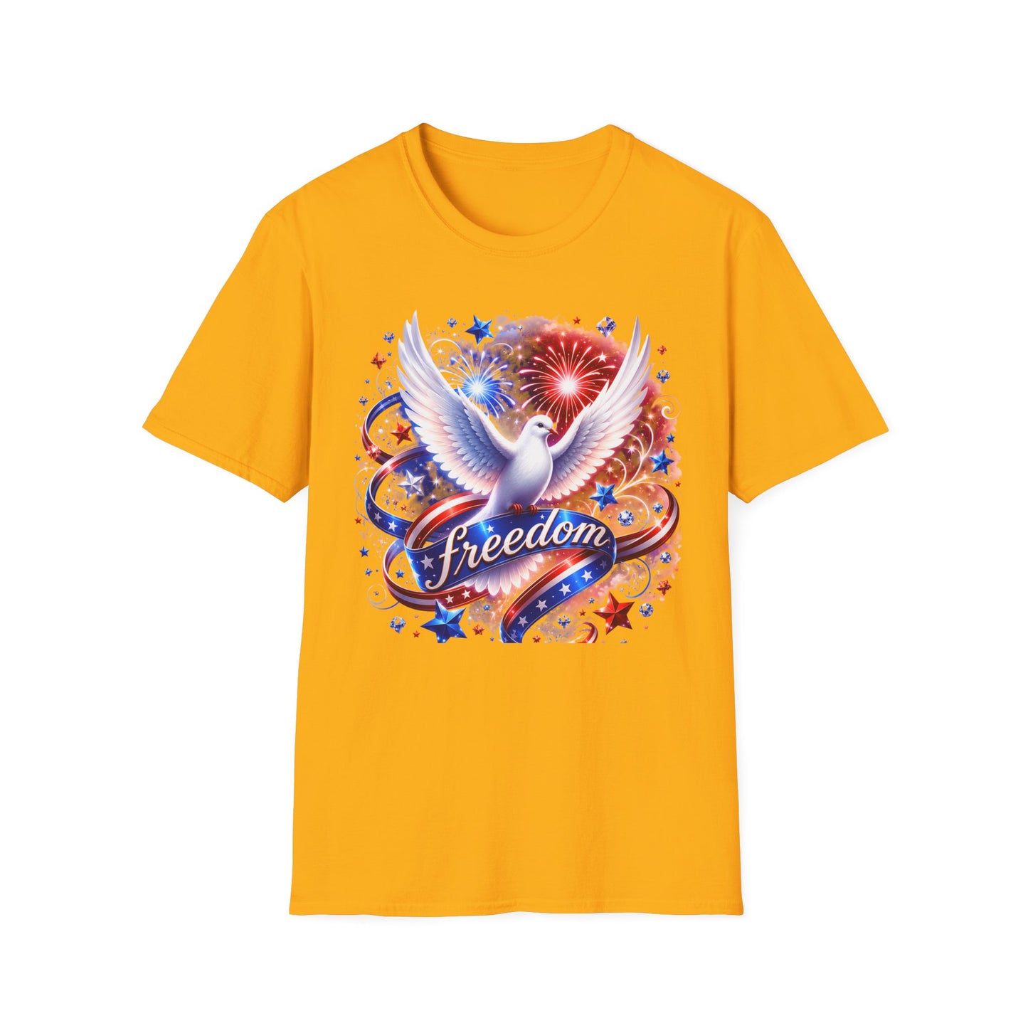 Freedom Dove T-Shirt — Patriotic American Flag Fireworks Tee