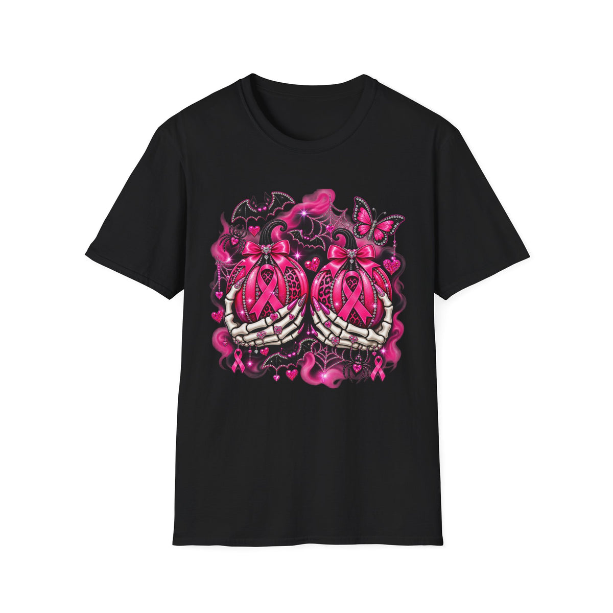 Breast Cancer Awareness Ribbon Tee — Pink Ribbon Gothic Bat & Butterfly Design