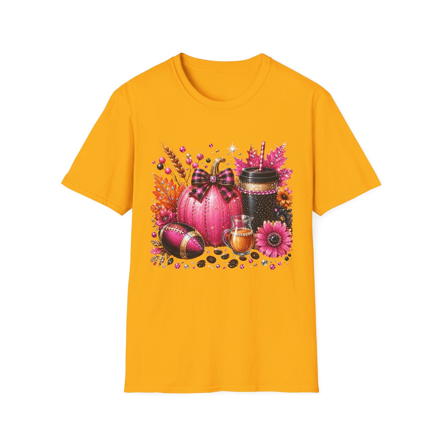 Fall Pink Pumpkin Coffee T-Shirt — Autumn Floral Pumpkin Design