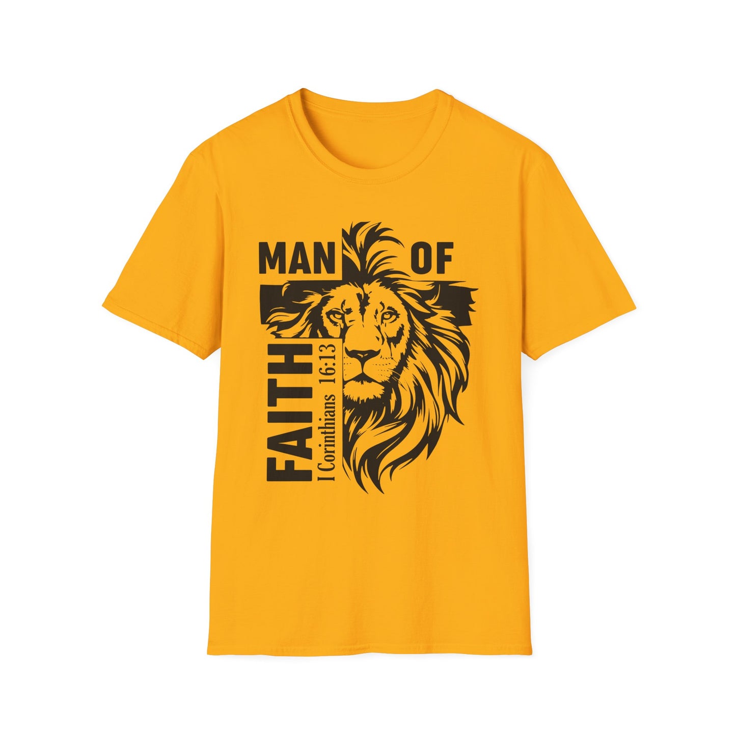 Man of Faith – Lion of Strength Softstyle Tee   Man of Faith Lion Design - Christian Apparel