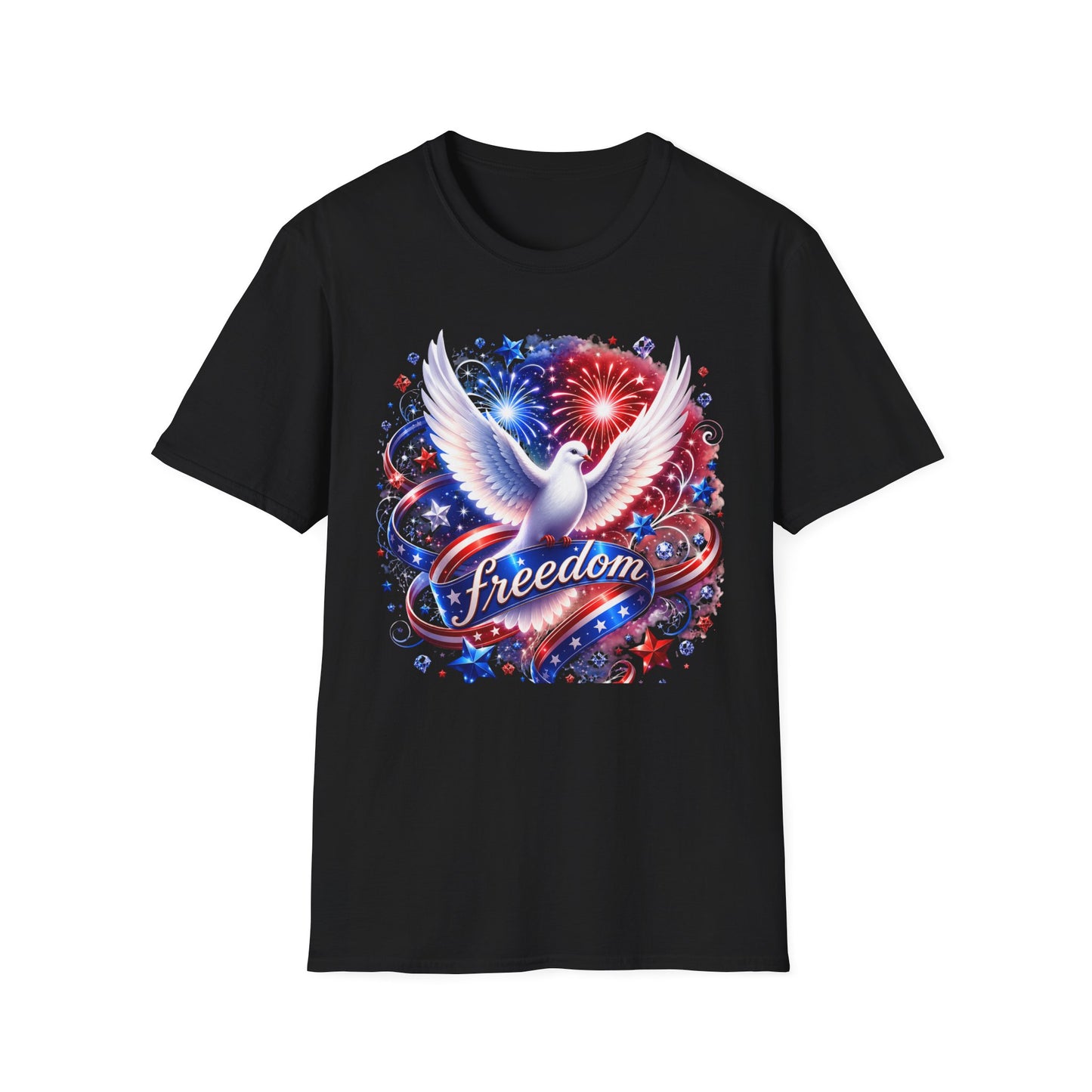 Freedom Dove T-Shirt — Patriotic American Flag Fireworks Tee
