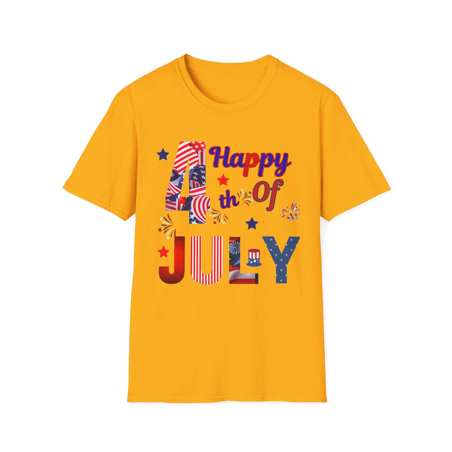 Happy 4th of July Patriotic T-Shirt | Red White Blue Independence Day Graphic Tee | USA Fireworks Celebration Shir