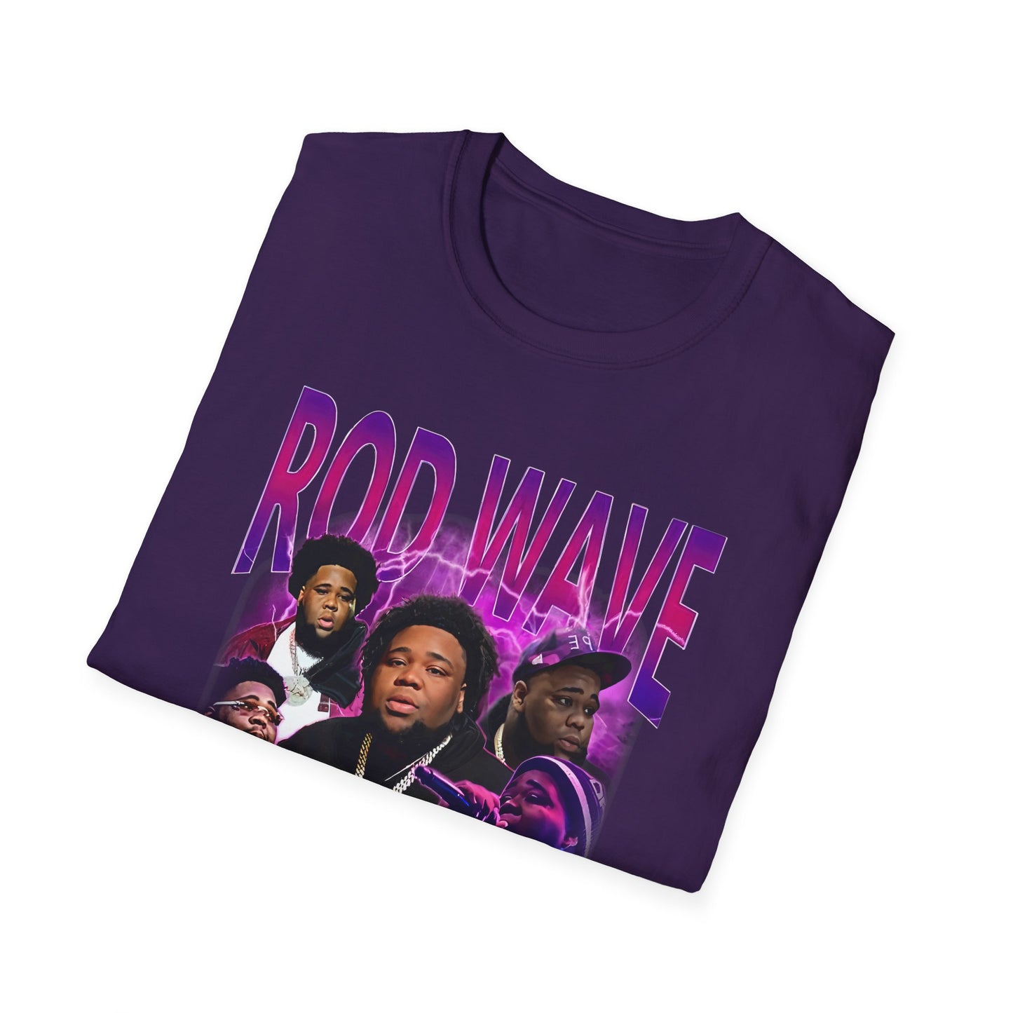 Rod Wave Graphic Unisex Tee – Purple Lightning Collage Shirt – Fan Art T-Shirt for Music Lovers