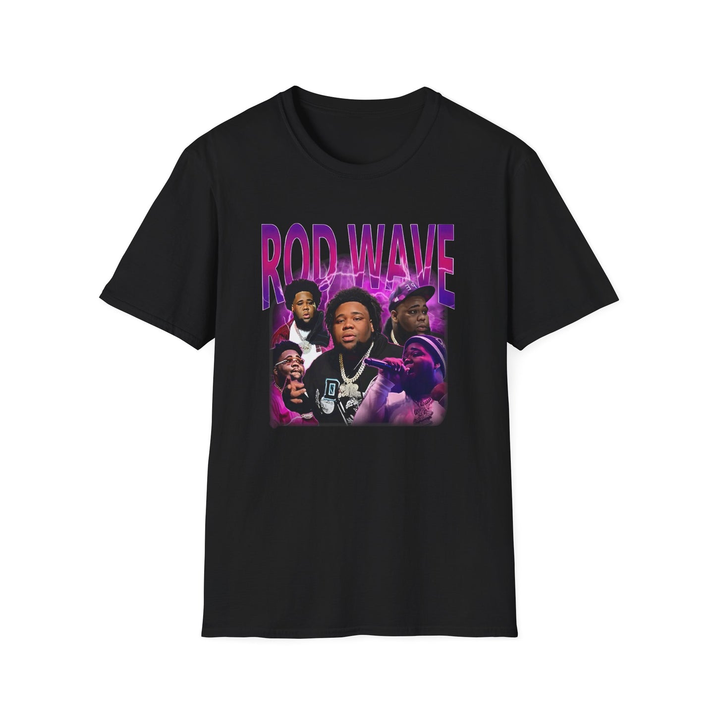 Rod Wave Graphic Unisex Tee – Purple Lightning Collage Shirt – Fan Art T-Shirt for Music Lovers