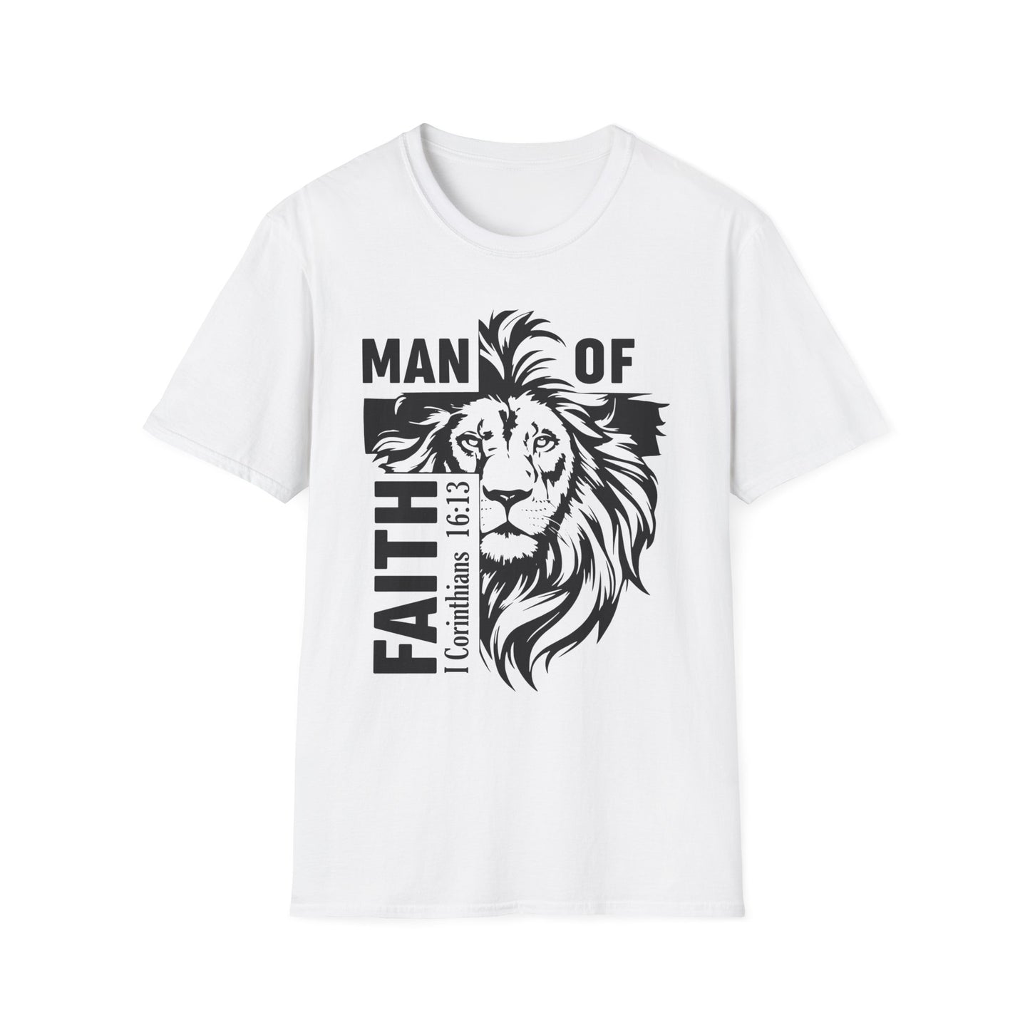 Man of Faith – Lion of Strength Softstyle Tee   Man of Faith Lion Design - Christian Apparel