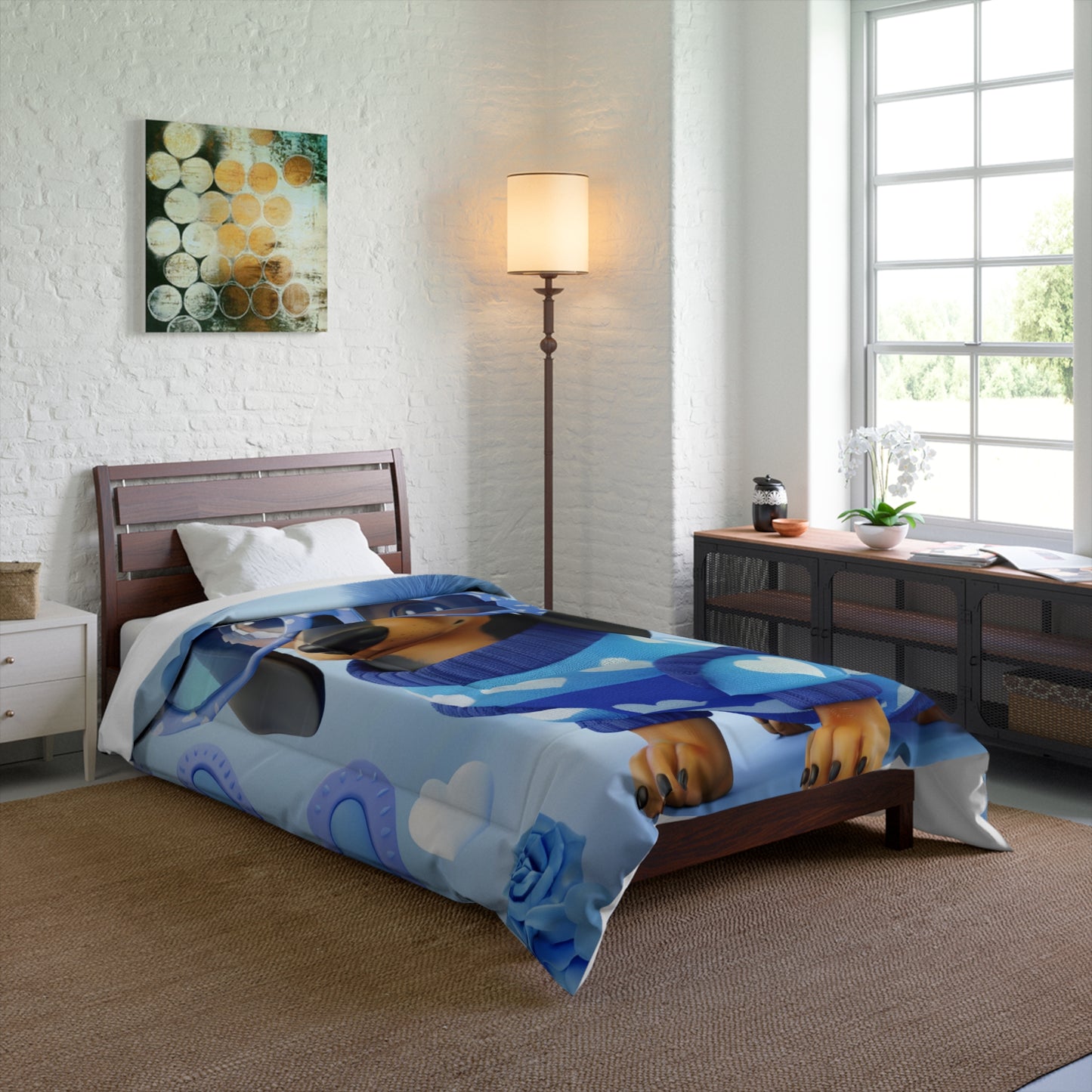 Cozy Hearts Dachshund Comforter/ Matching Pillow Sham & Curtains Also Available!