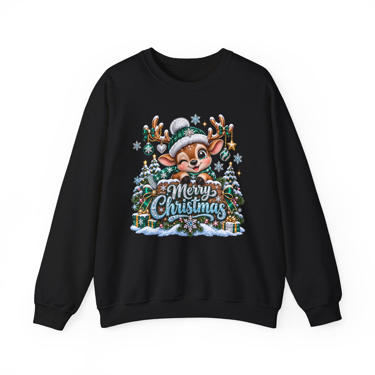 Christmas Reindeer Crewneck Sweatshirt — Merry Christmas Cute Holiday Sweater