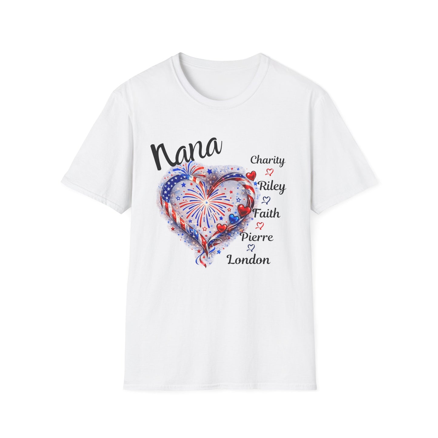 Patriotic Nana Heart Shirt – Custom Family Names Fourth of July Tee