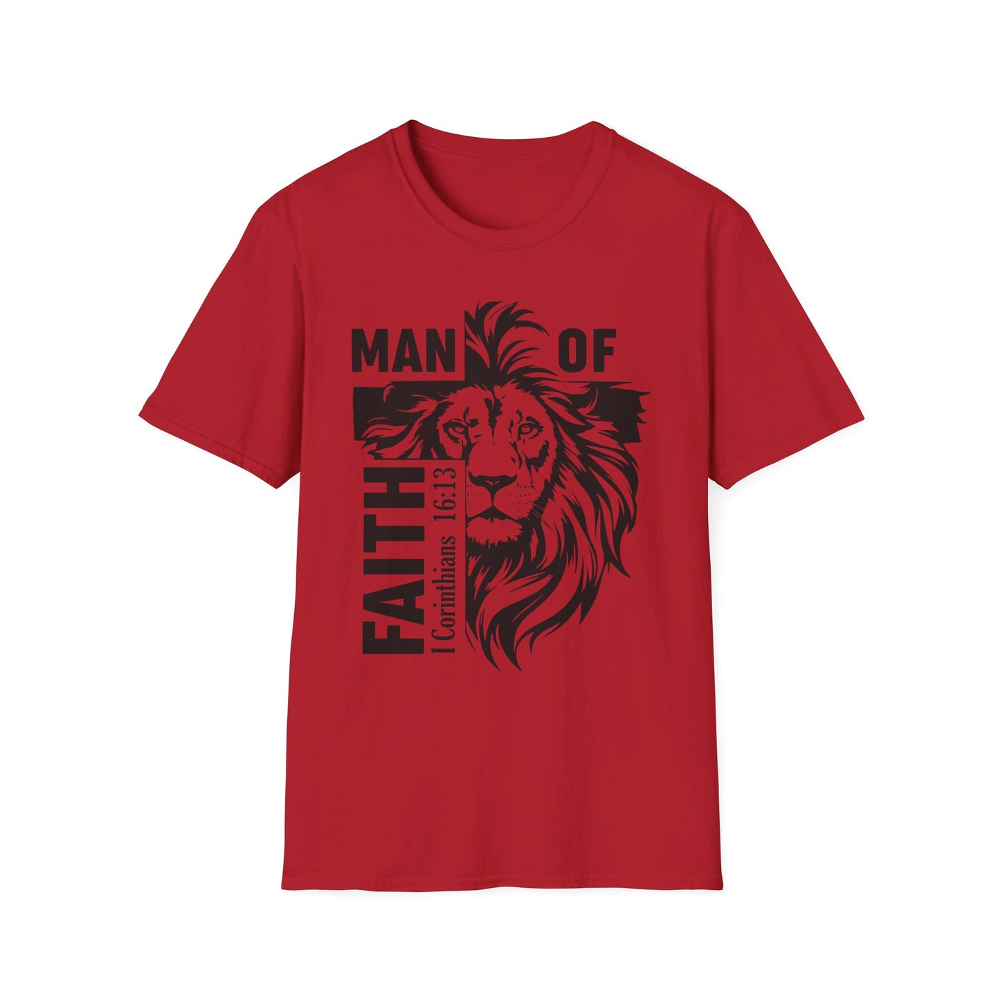 Man of Faith – Lion of Strength Softstyle Tee   Man of Faith Lion Design - Christian Apparel