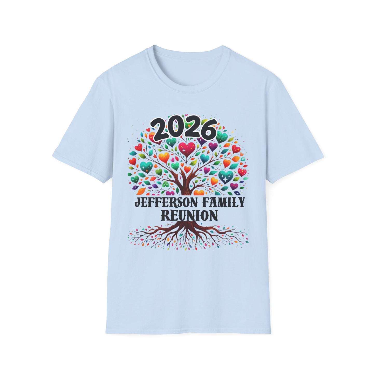 2026 Family Reunion T-Shirt — Colorful Heart Tree Personalized Tee