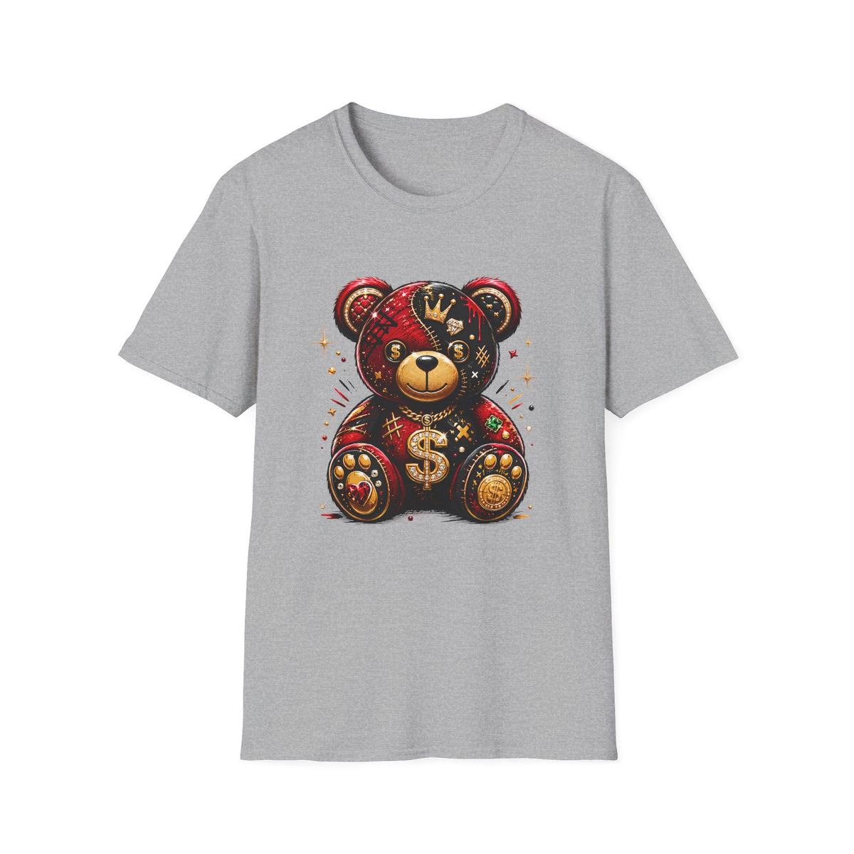 Luxury Crown Bear Graphic T-Shirt — Money Patchwork Teddy Design