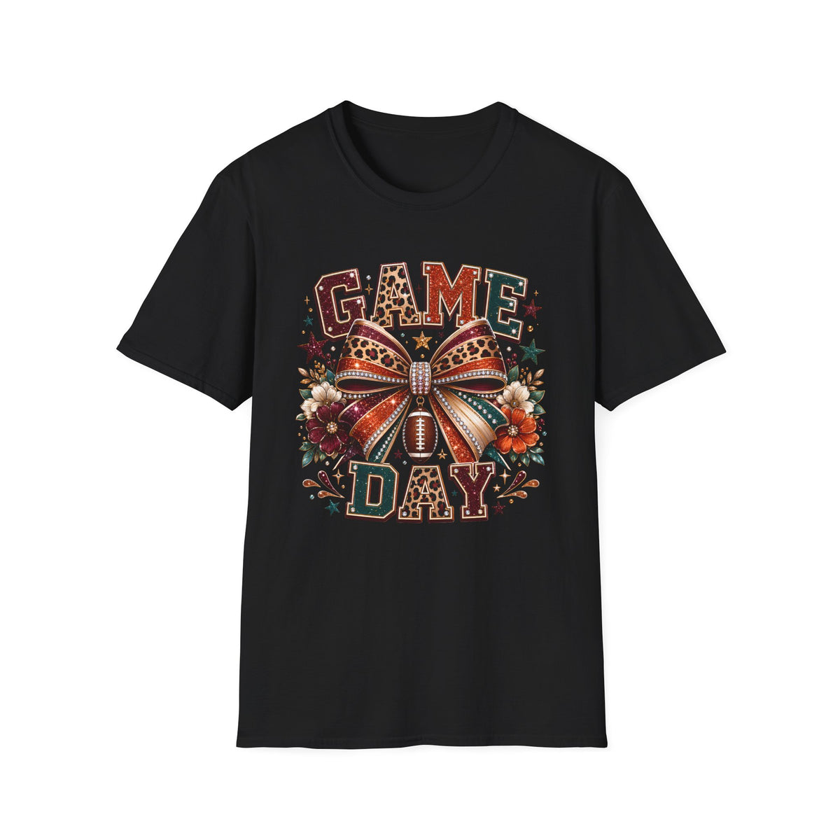 Game Day T‑Shirt — Leopard Bow Football Spirit Tee
