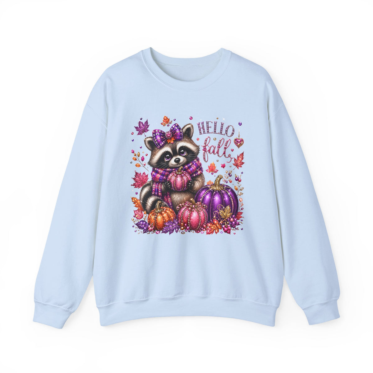 Fall Raccoon Sweatshirt – "Hello Fall" Pumpkin & Leaves Cozy Crewneck