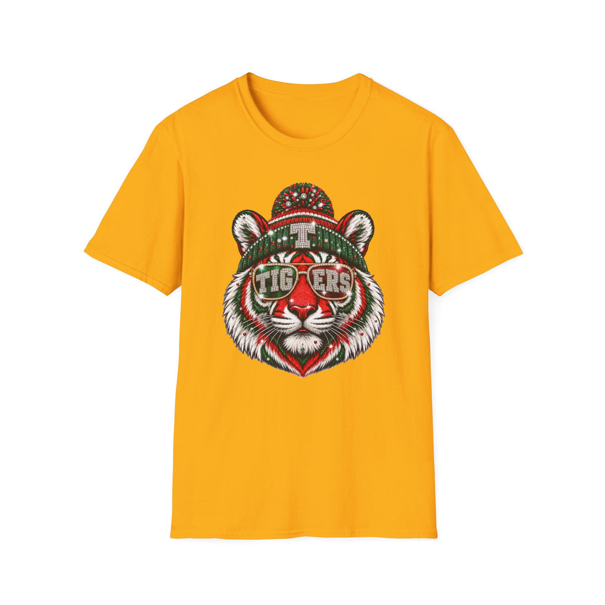 Tiger Face Holiday Beanie T-Shirt — 'TIGERS' Sunglasses Graphic