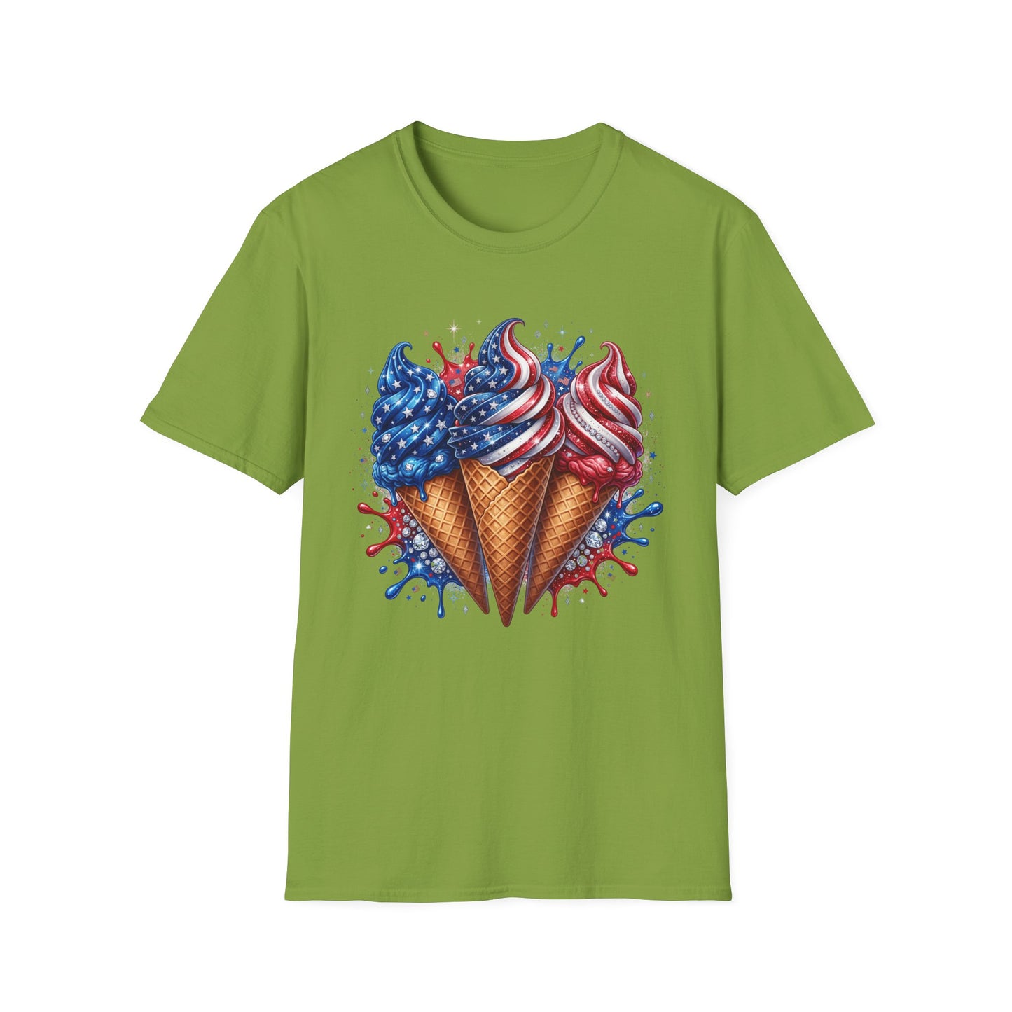 Patriotic Ice Cream Cones T-Shirt — American Flag Red White Blue Summer Tee