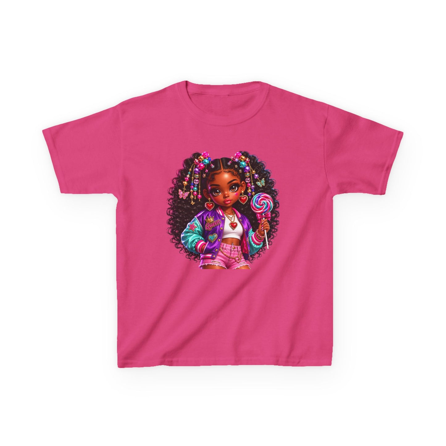 Girls' Candy Pop Graphic Tee — Cute Curly-Haired Doll with Lollipop