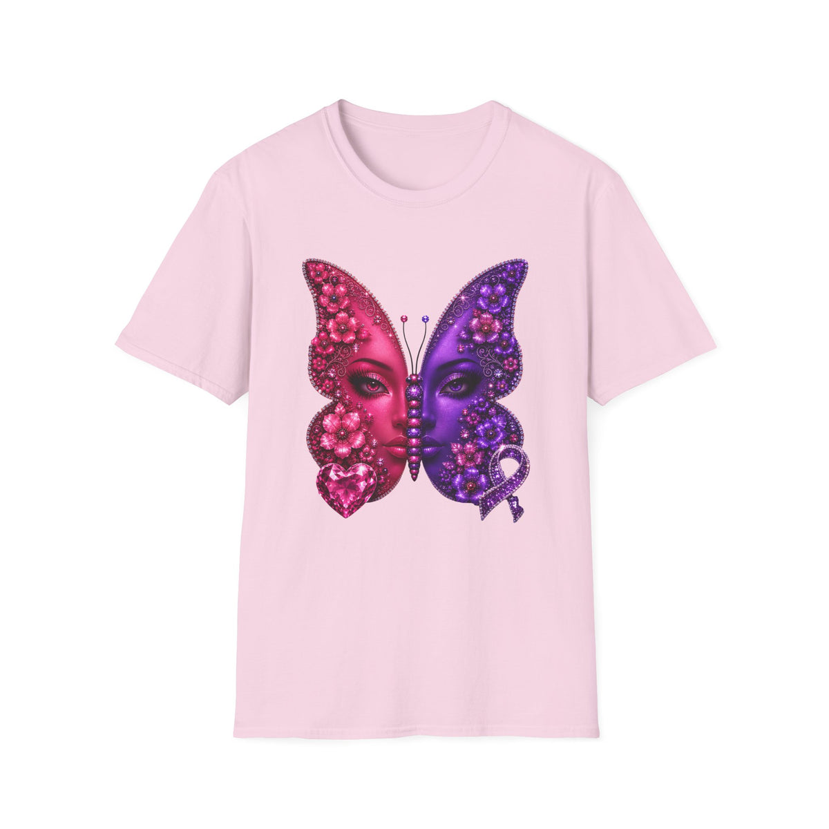 Butterfly Face T-Shirt — Purple Pink Floral Dual-Face Graphic Tee