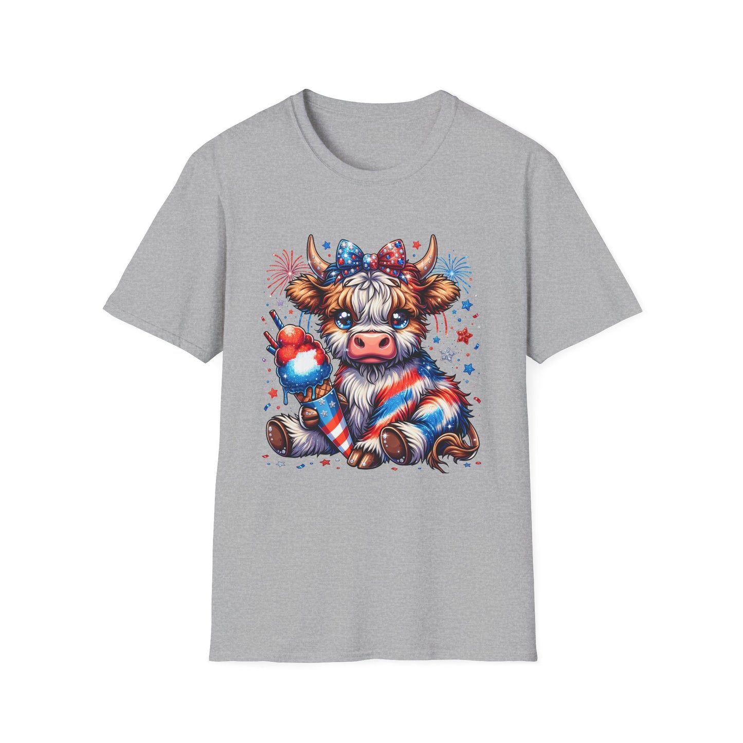 Patriotic Cow Graphic T-Shirt — Fourth of July Red White Blue Farm Animal Tee