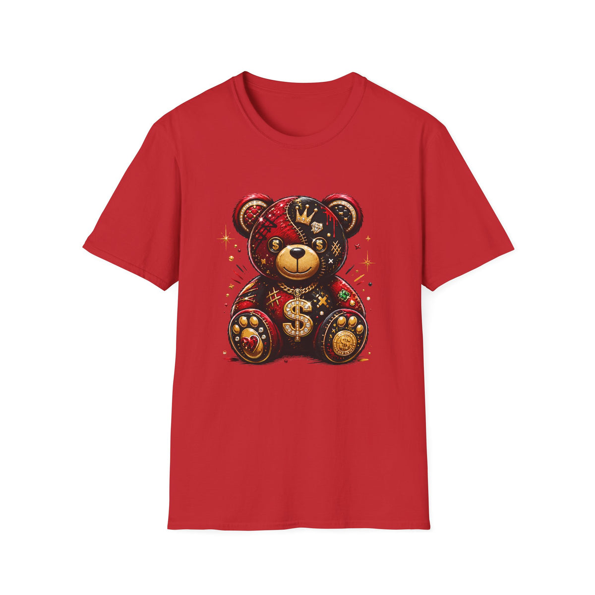 Luxury Crown Bear Graphic T-Shirt — Money Patchwork Teddy Design