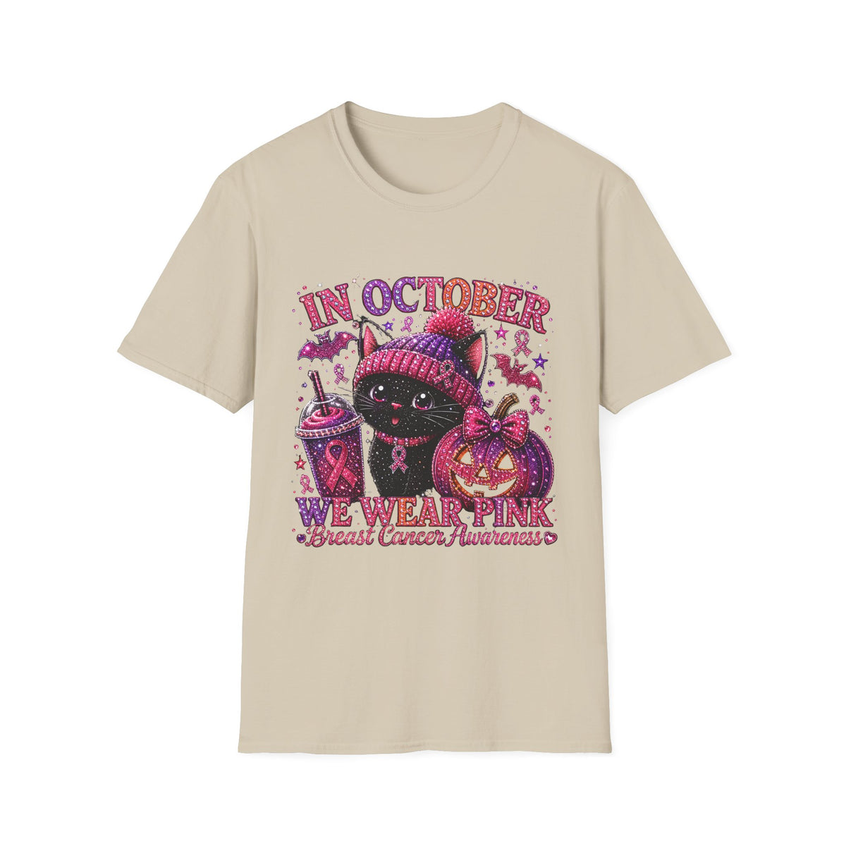 October Breast Cancer Awareness Cat Tee — "In October We Wear Pink"