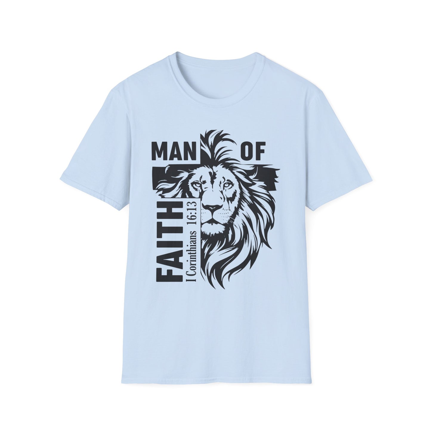 Man of Faith – Lion of Strength Softstyle Tee   Man of Faith Lion Design - Christian Apparel