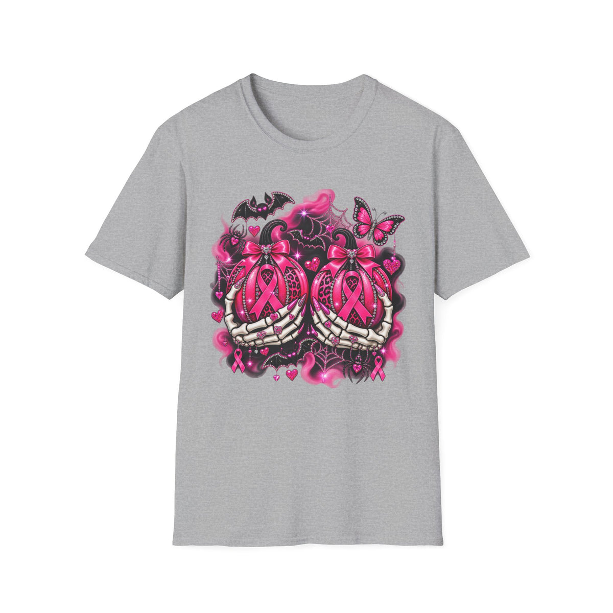 Breast Cancer Awareness Ribbon Tee — Pink Ribbon Gothic Bat & Butterfly Design