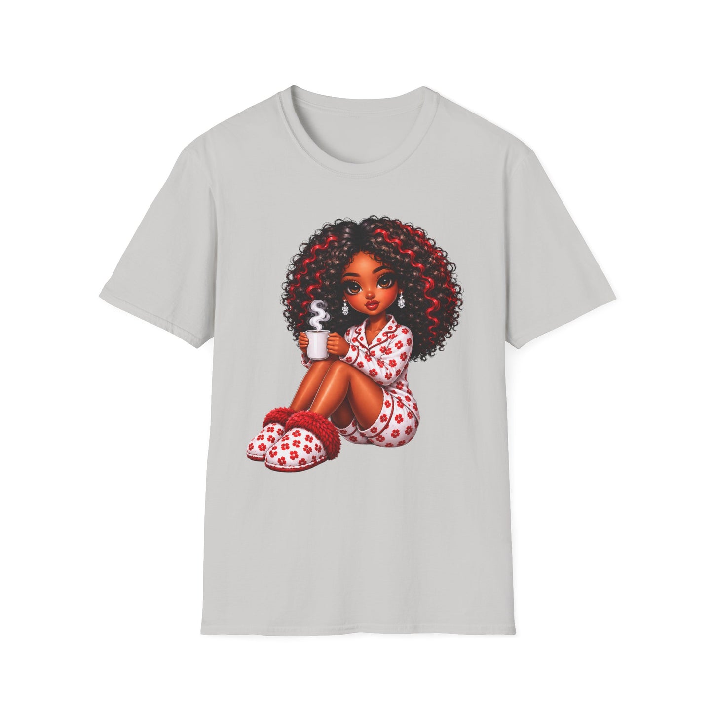 Pretty Melanin Princess Pajama Graphic Tee — Cute Coffee & Slippers Graphic T-Shirt