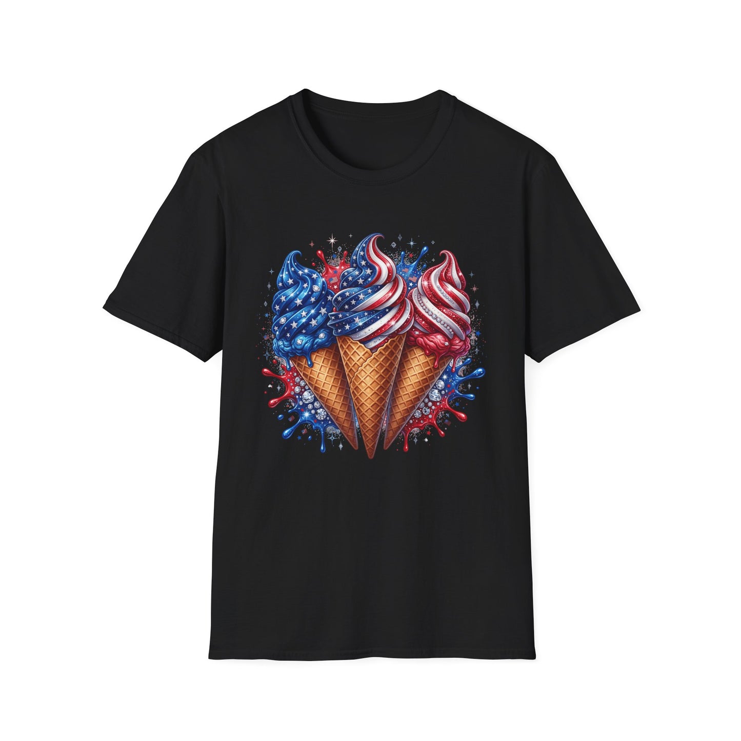 Patriotic Ice Cream Cones T-Shirt — American Flag Red White Blue Summer Tee