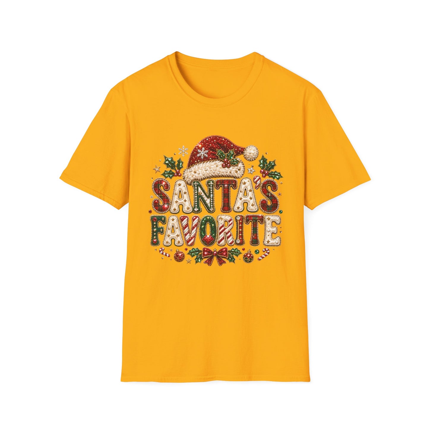 Santa's Favorite T-Shirt — Festive Christmas Graphic Tee with Santa Hat & Holiday Accents