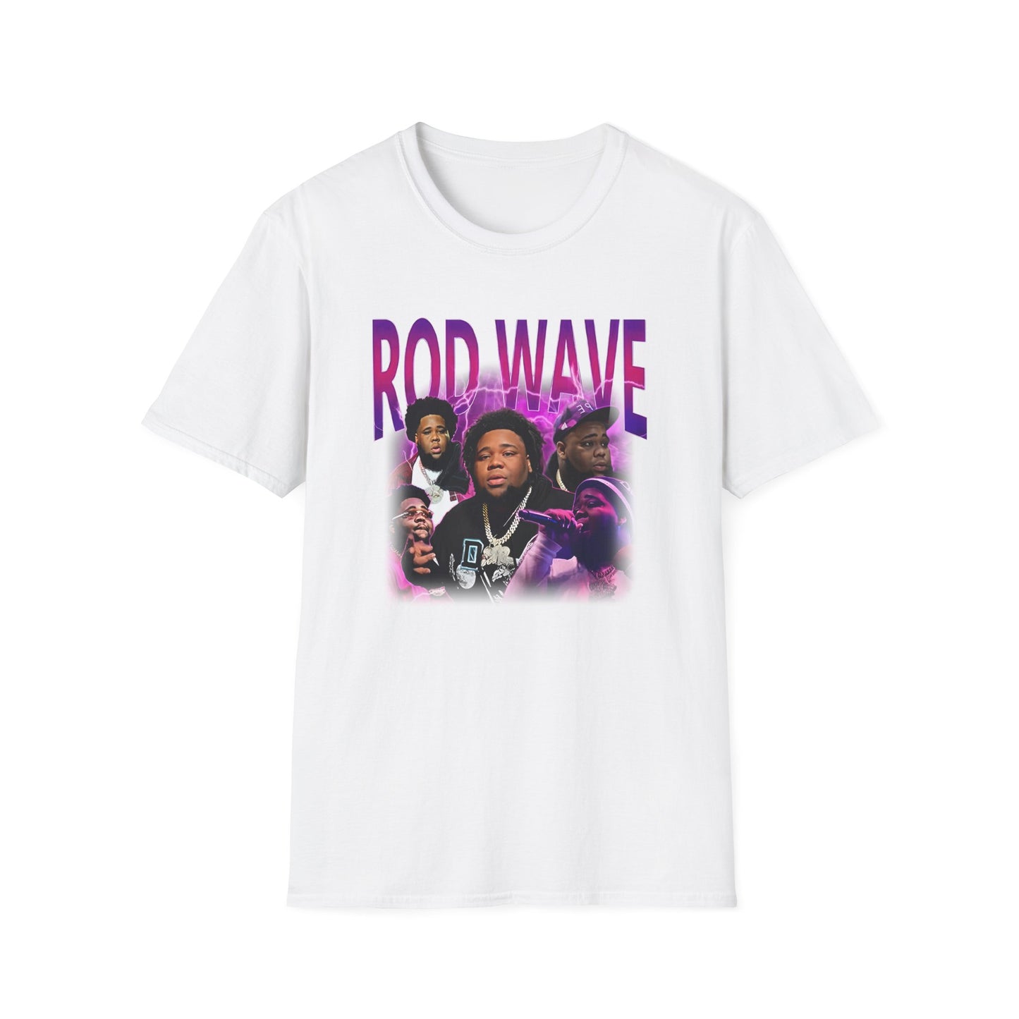 Rod Wave Graphic Unisex Tee – Purple Lightning Collage Shirt – Fan Art T-Shirt for Music Lovers