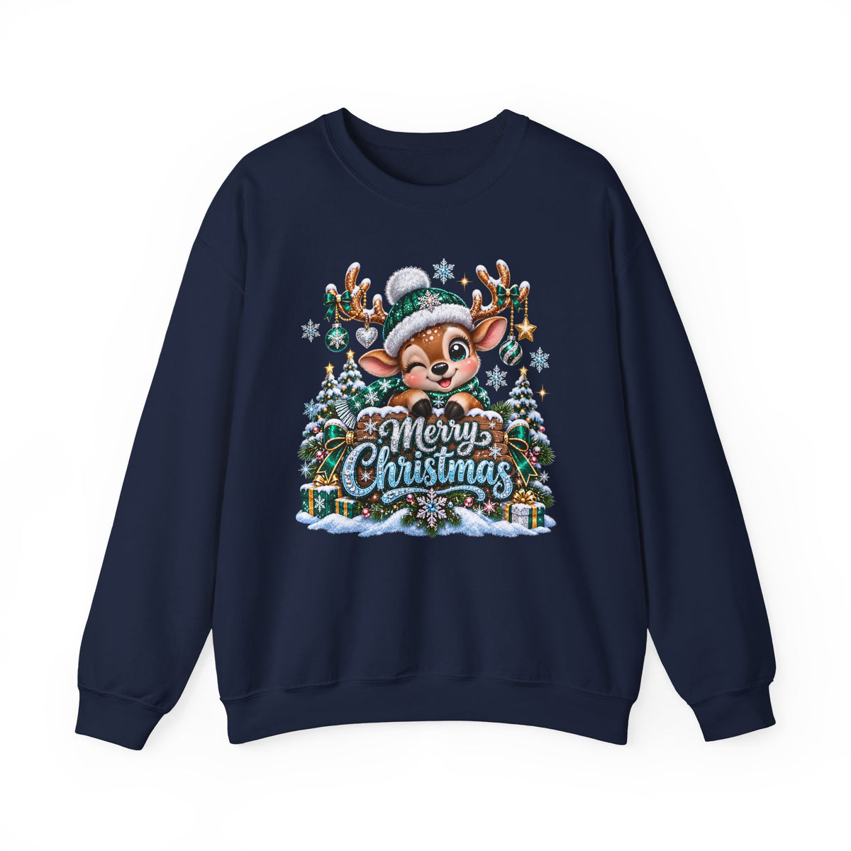 Christmas Reindeer Crewneck Sweatshirt — Merry Christmas Cute Holiday Sweater