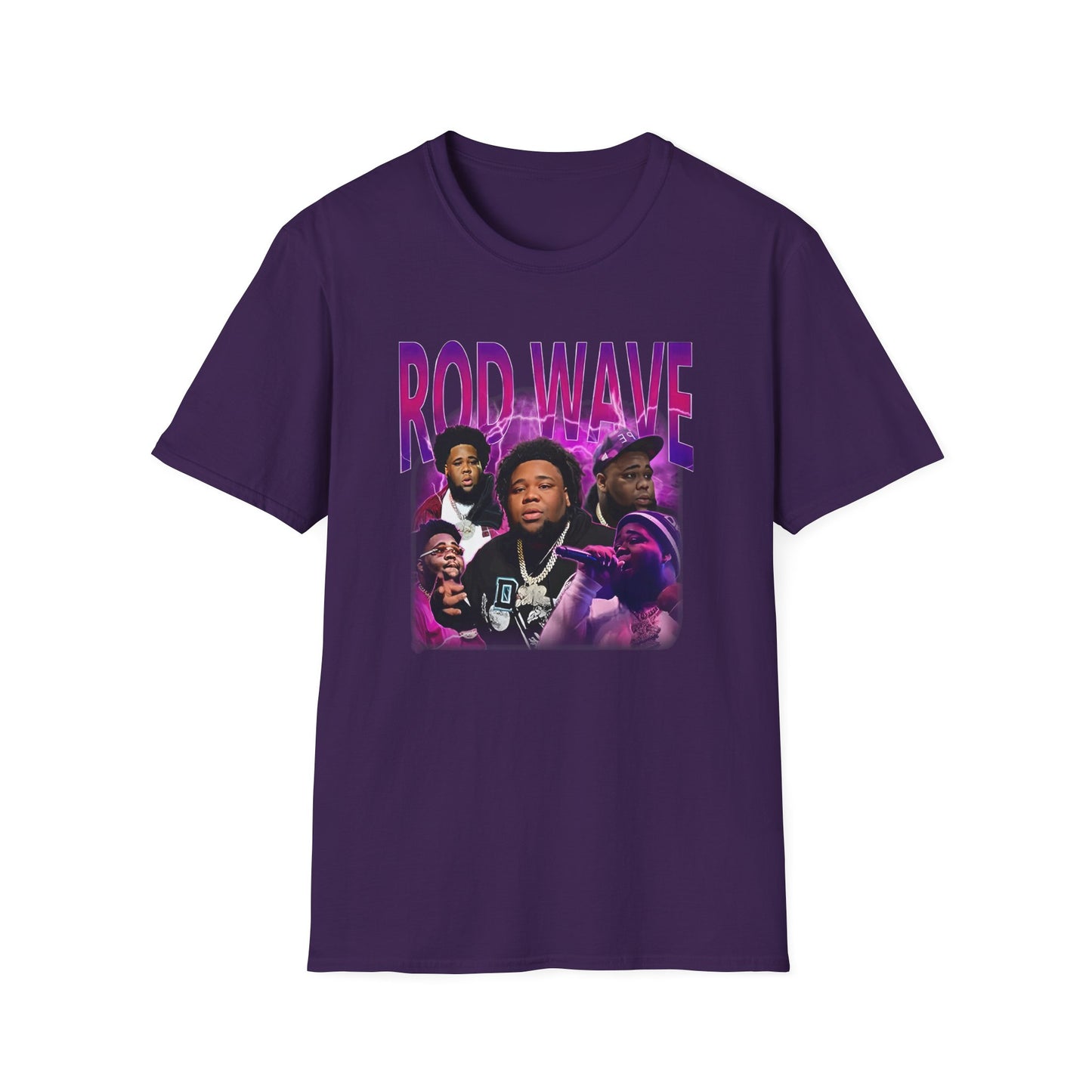 Rod Wave Graphic Unisex Tee – Purple Lightning Collage Shirt – Fan Art T-Shirt for Music Lovers