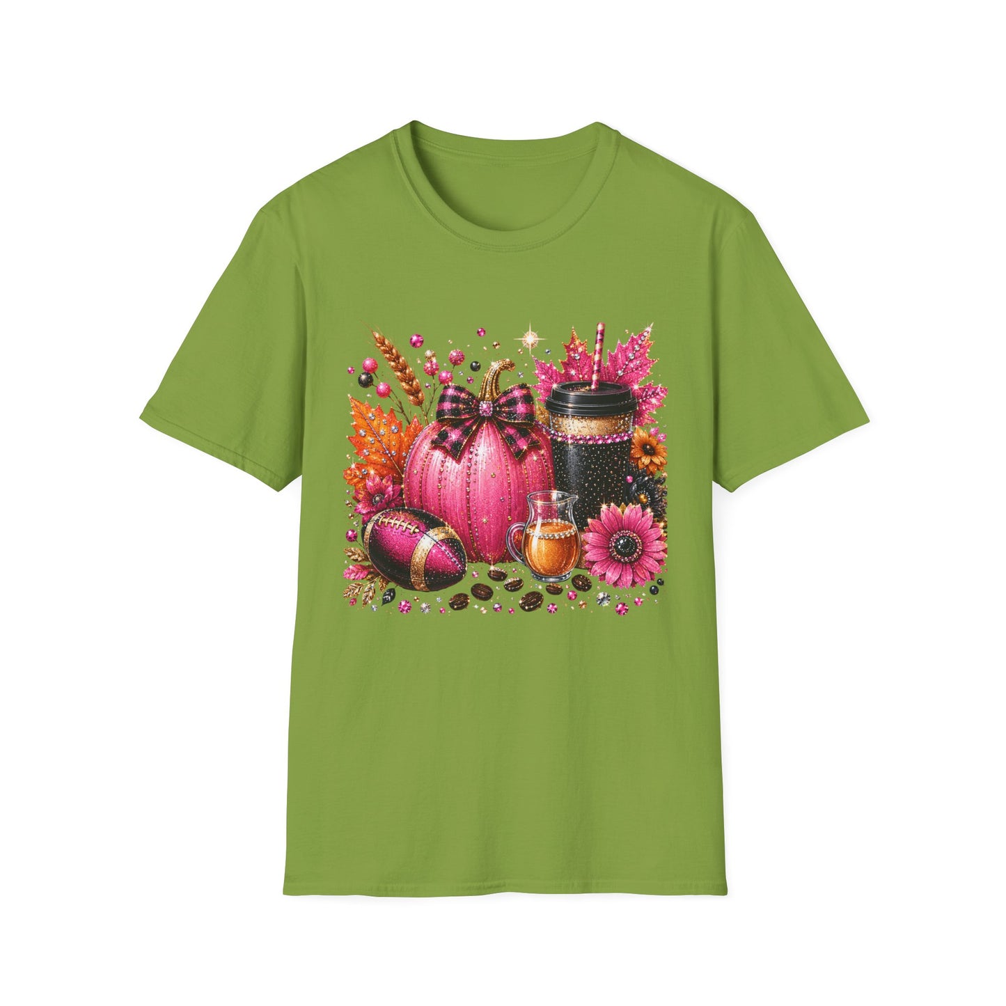 Fall Pink Pumpkin Coffee T-Shirt — Autumn Floral Pumpkin Design