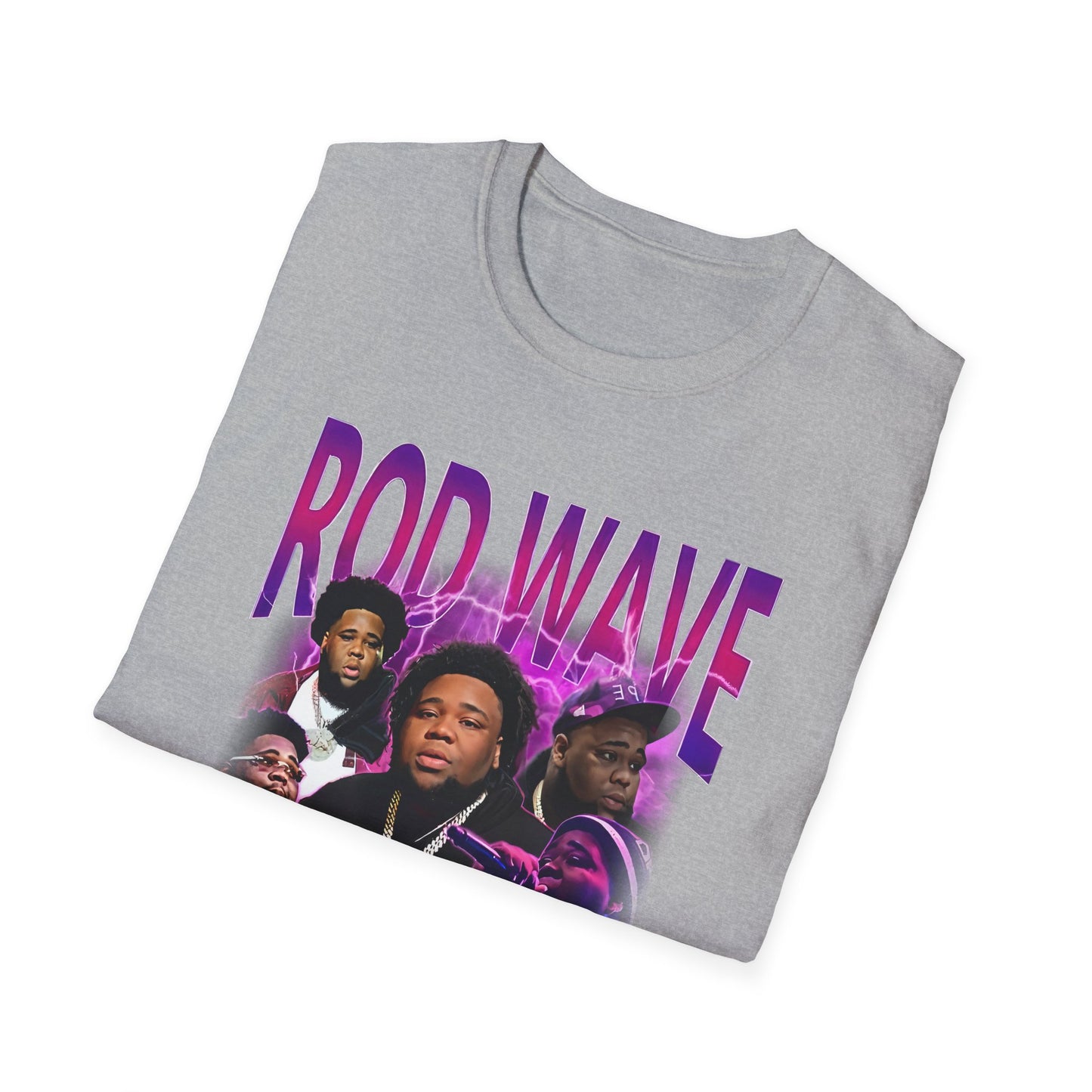Rod Wave Graphic Unisex Tee – Purple Lightning Collage Shirt – Fan Art T-Shirt for Music Lovers