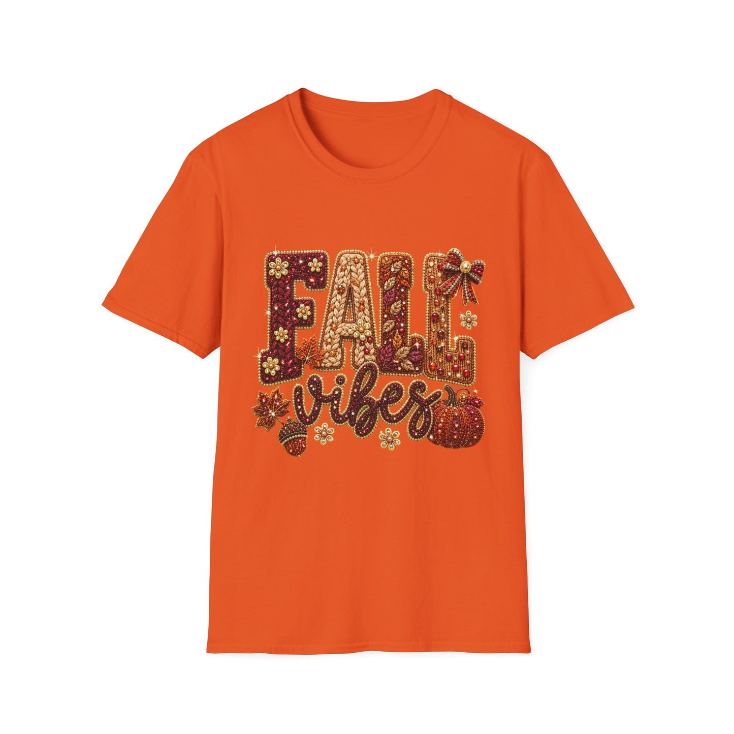 Fall Vibes T-Shirt — Autumn Pumpkin & Leaf Graphic Tee