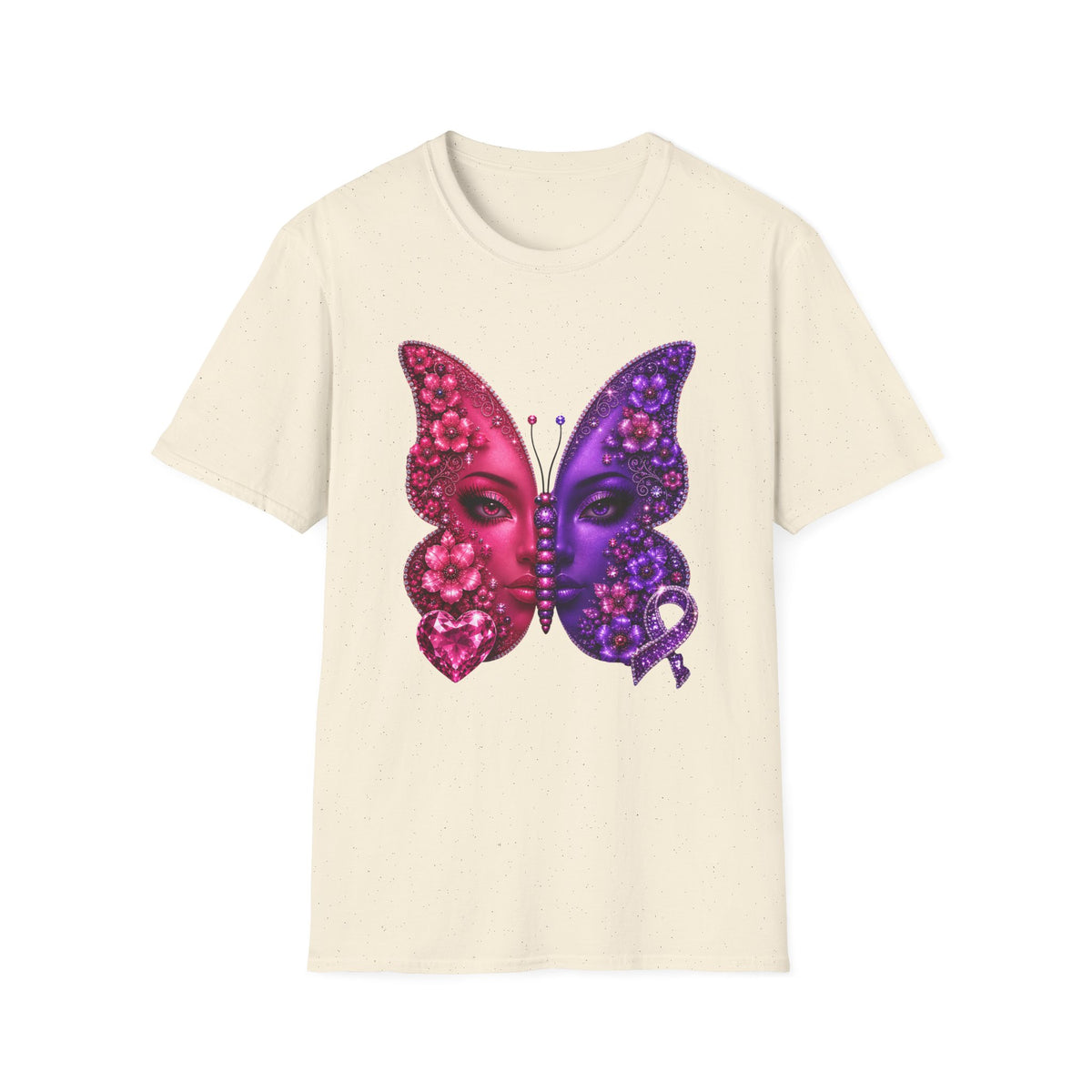 Butterfly Face T-Shirt — Purple Pink Floral Dual-Face Graphic Tee