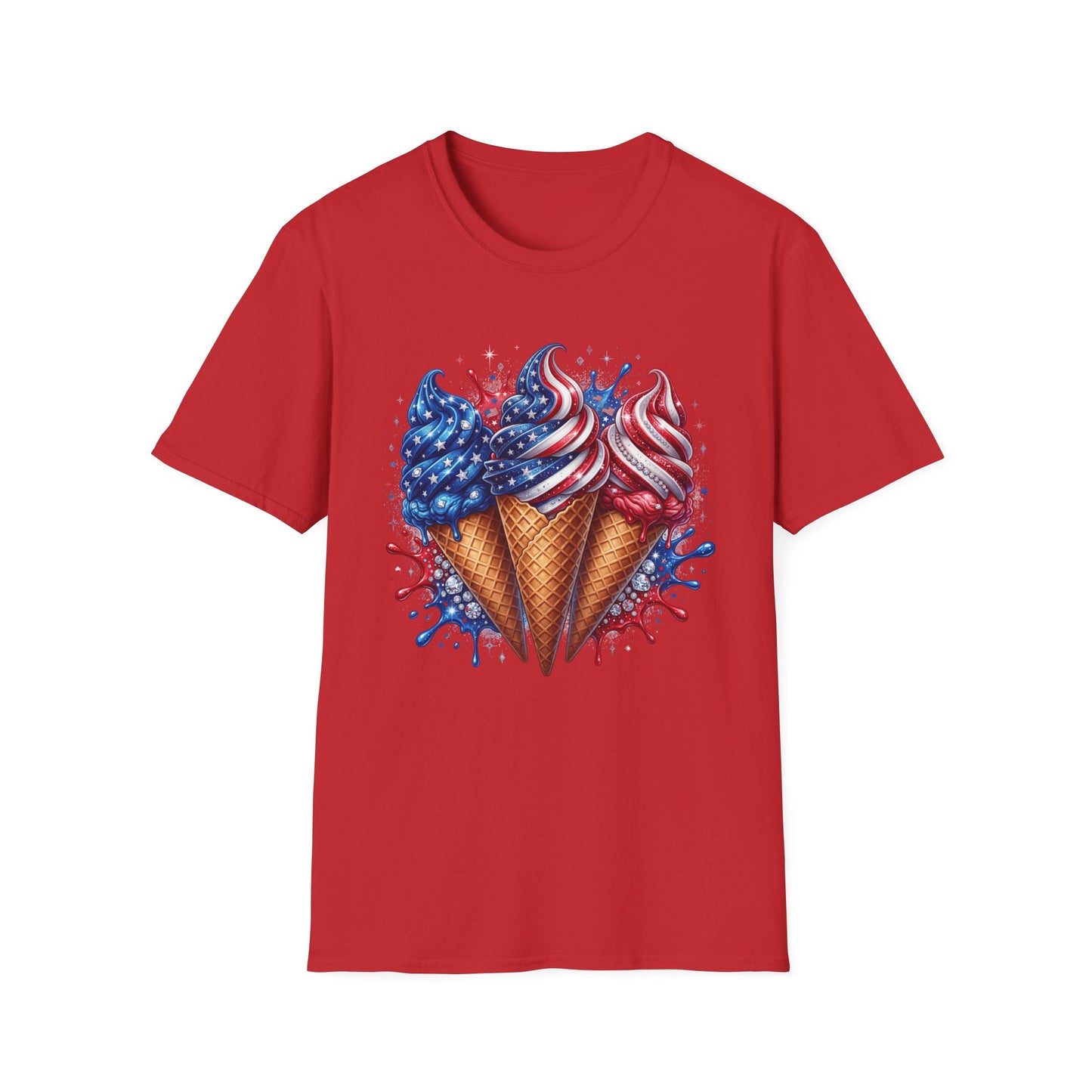 Patriotic Ice Cream Cones T-Shirt — American Flag Red White Blue Summer Tee