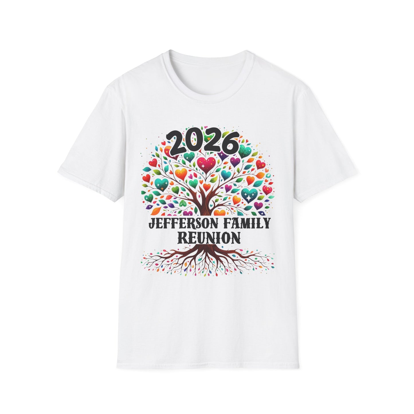 2026 Family Reunion T-Shirt — Colorful Heart Tree Personalized Tee