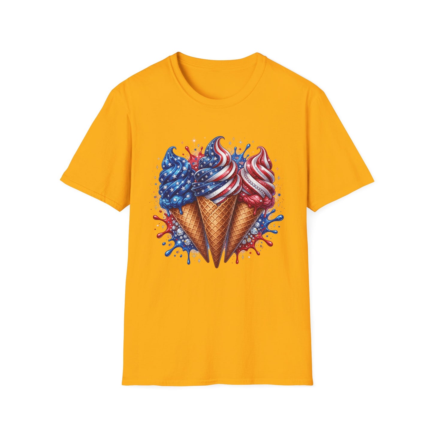 Patriotic Ice Cream Cones T-Shirt — American Flag Red White Blue Summer Tee