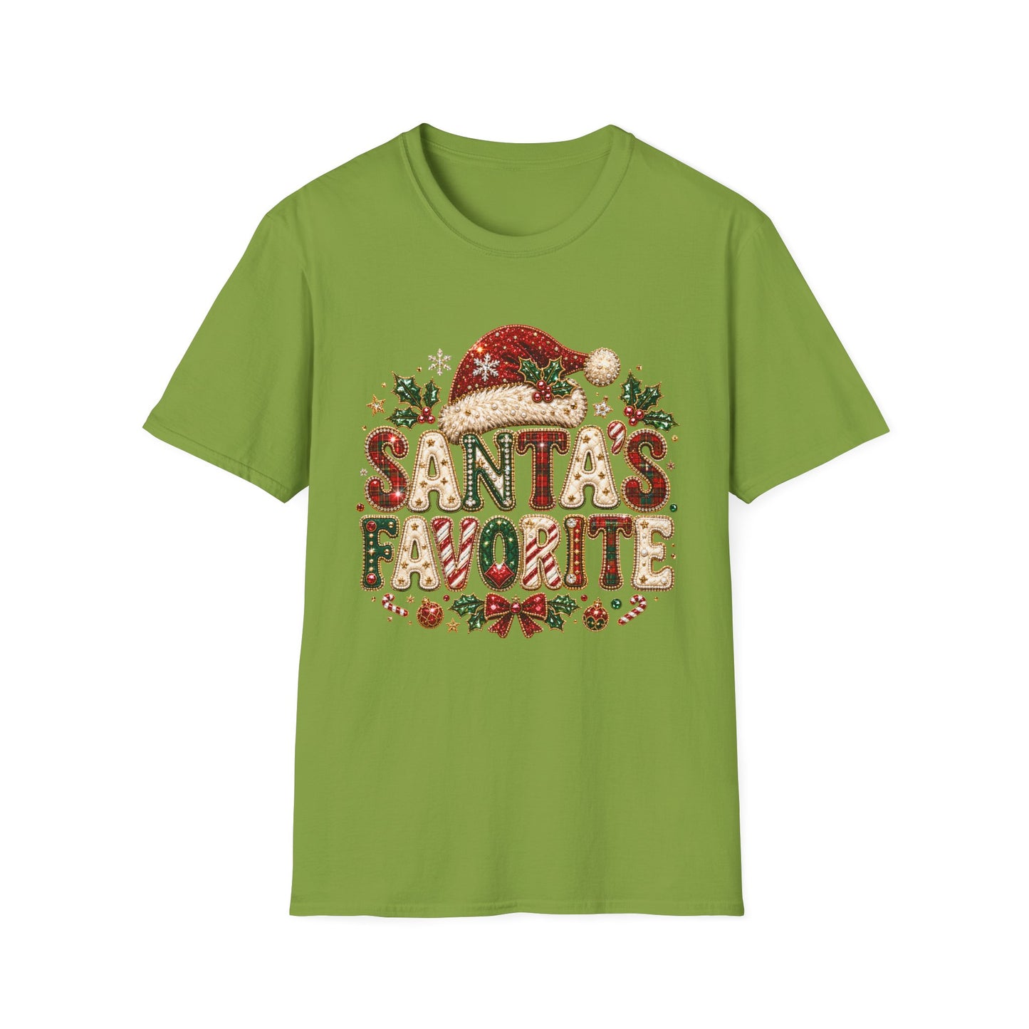 Santa's Favorite T-Shirt — Festive Christmas Graphic Tee with Santa Hat & Holiday Accents