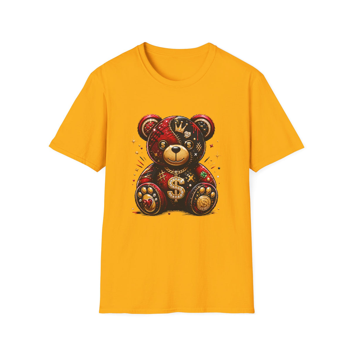 Luxury Crown Bear Graphic T-Shirt — Money Patchwork Teddy Design