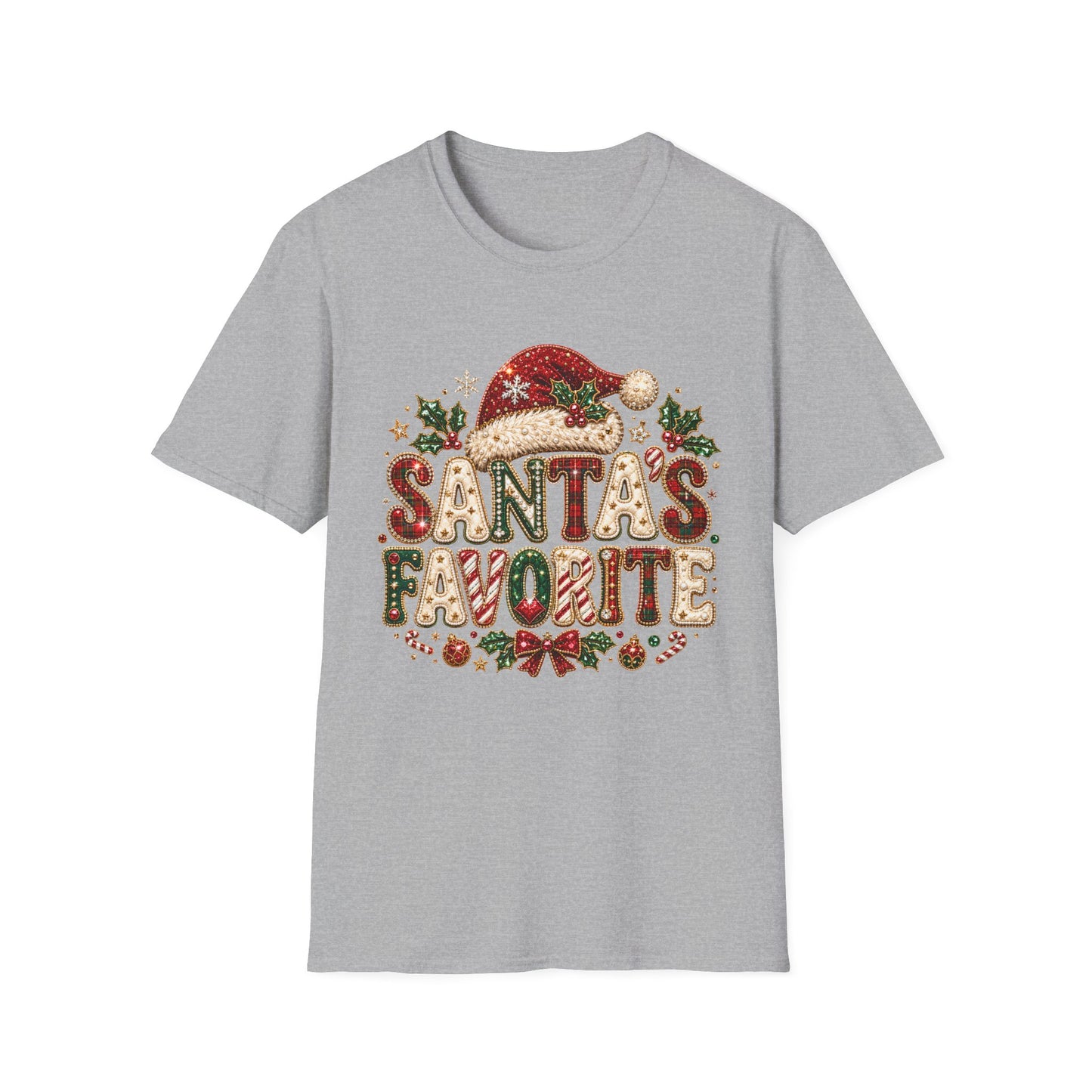 Santa's Favorite T-Shirt — Festive Christmas Graphic Tee with Santa Hat & Holiday Accents
