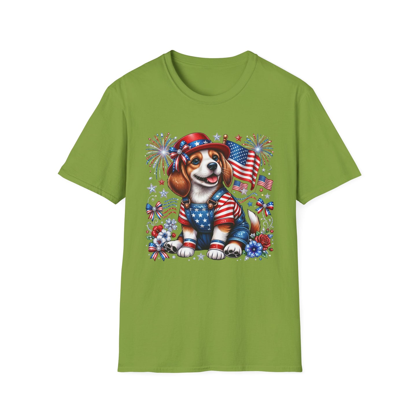 Patriotic Beagle T-Shirt — American Flag, Fireworks & Stars 4th of July Tee